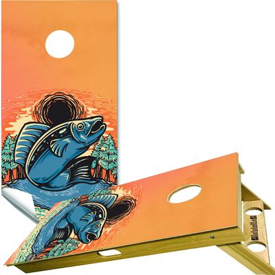 Beerpongtoss Cornhole Board Wraps, Cornhole Decals and Wraps for Boards (Set of 2) - Transform Your Cornhole Game with Our Durable Board Wraps (Fish Orange)