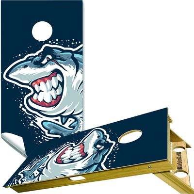 Beerpongtoss Cornhole Board Wraps, Cornhole Decals and Wraps for Boards (Set of 2) - Transform Your Cornhole Game with Our Durable Board Wraps (Shark)
