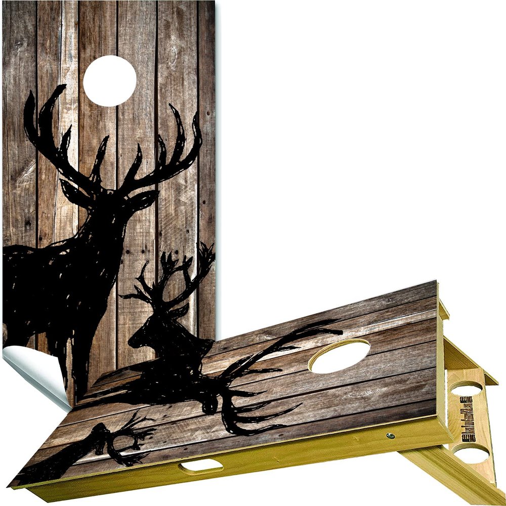Beerpongtoss Cornhole Board Wraps, Cornhole Decals and Wraps for Boards (Set of 2) - Transform Your Cornhole Game with Our Durable Board Wraps (Drawing 2 Deer)