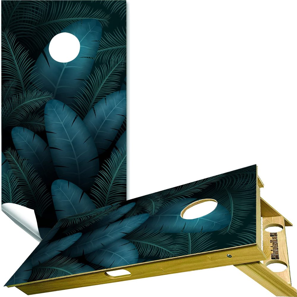 Beerpongtoss Cornhole Board Wraps, Cornhole Decals and Wraps for Boards (Set of 2) - Transform Your Cornhole Game with Our Durable Board Wraps (Dark Leaves)