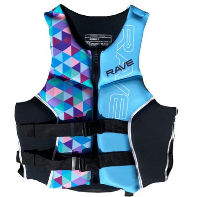 Rave Sports Women's Neoprene Life Vest, USCG Approved Type III Jacket, Small for Over 90 lbs, 30"-33" Chest, PFD Ideal for Boating, Swimming, Wake Surf, Wakeboard, Comfy Zipper Closure, Quick Drying