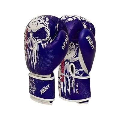 Spall Pro US MMA, Kickboxing, Muay Thai Boxing Leather Gloves for Men & Women - Born to Fight Blue - 6 OZ