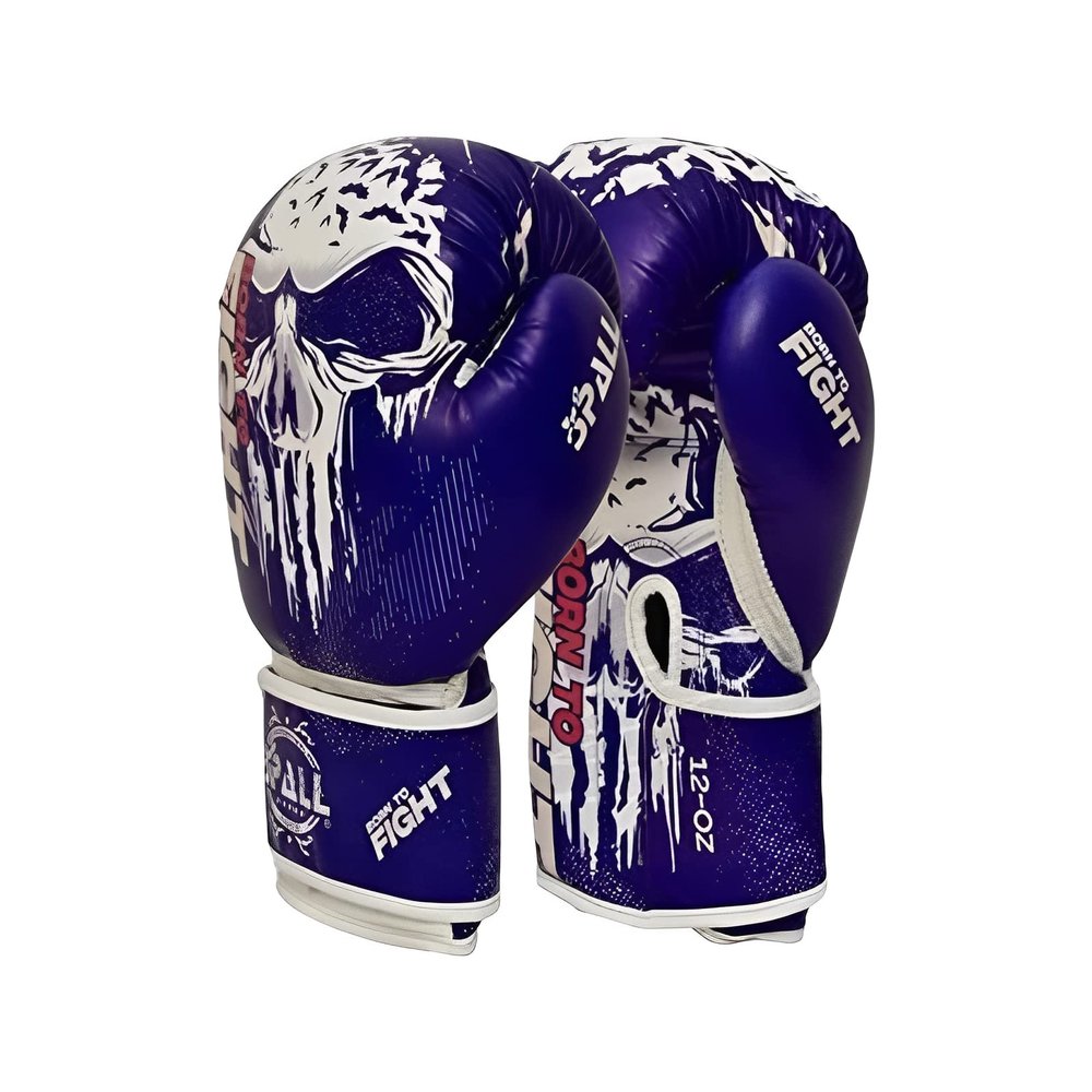 Spall Pro US MMA, Kickboxing, Muay Thai Boxing Leather Gloves for Men & Women - Born to Fight Blue - 6 OZ