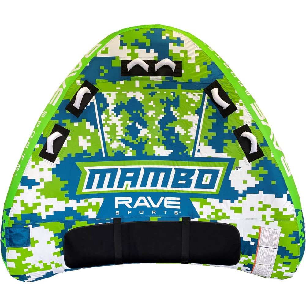 RAVE Sports Mambo Navy Inflatable Boat Towable Tube, 1-3 Riders, Wing Shape for Fast Rides, Durable Cover, Foam-Filled Reinforced Handles, Quick Connect Tow Point, Holds 510 lbs