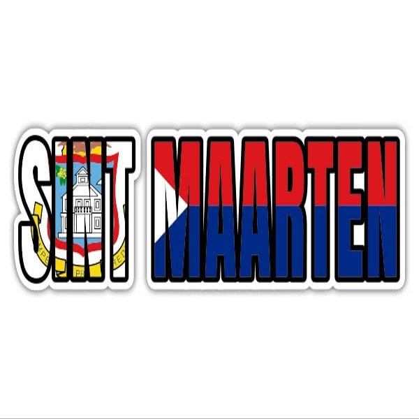 Sint Maarten Flag Country Name Vinyl Sticker - Car Phone - 4"