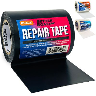 Better Boat Repair Tape for Fabric and Vinyl 30ft x 3in, Black Waterproof Patch Tape for RV Awning Canvas Tent Tarp Sail Canopy Boat Cover, Heavy Duty