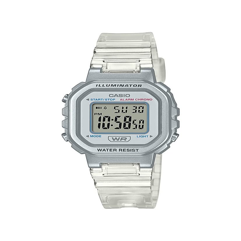Casio LA20WH Series | Women's Digital Watch | Clear | Water Resistant | LED Light | Auto Calendar | Date Display | 1/100 SEC Stopwatch | Regular Time Keeping (HR, Min, SEC, PM, Date, Day) | 5 Yr Batt