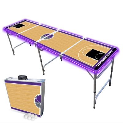 8-Foot Professional Beer Pong Table w/LED Lights - Sacramento Basketball Court