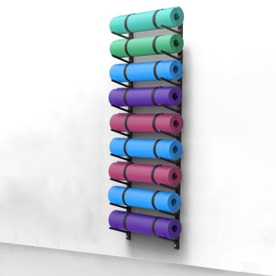 Yoga Mat Holder 9 Layer Yoga Mat/Exercise Mats Holder Wall Mount, Gym Hanging Foam Roller/Yoga Mat Storage Rack Metal Display Shelf, for School Studio