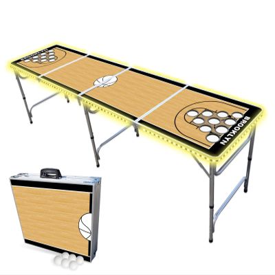8-Foot Professional Beer Pong Table w/Cup Holes & LED Lights - Brooklyn Basketball Court
