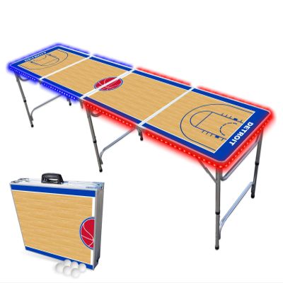8-Foot Professional Beer Pong Table w/LED Lights - Detroit Basketball Court