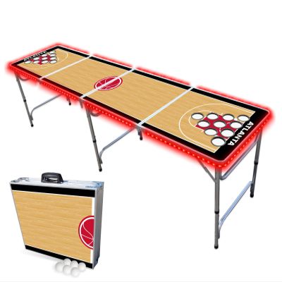 8-Foot Professional Beer Pong Table w/Cup Holes & LED Lights - Atlanta Basketball Court