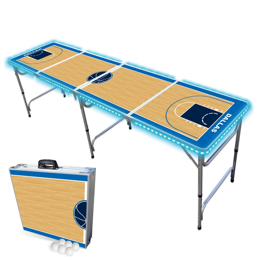 8-Foot Professional Beer Pong Table w/LED Lights - Dallas Basketball Court