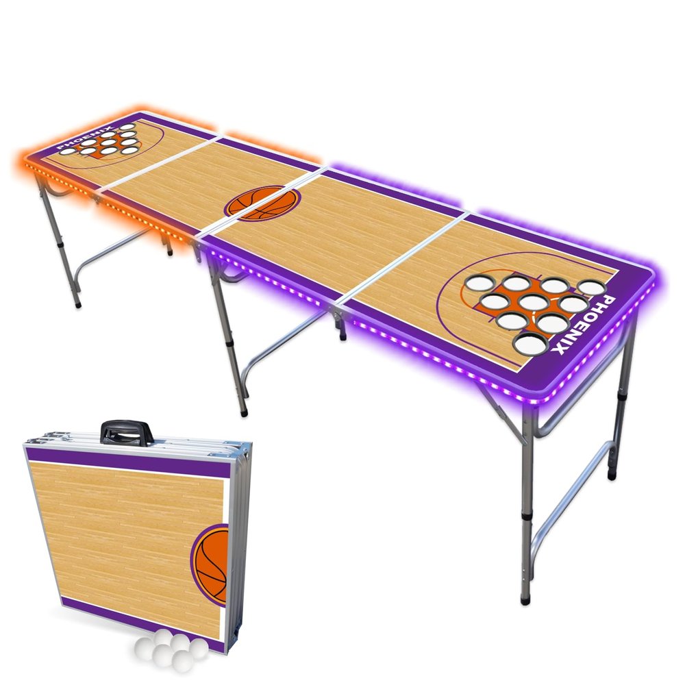 8-Foot Professional Beer Pong Table w/Cup Holes & LED Lights - Phoenix Basketball Court