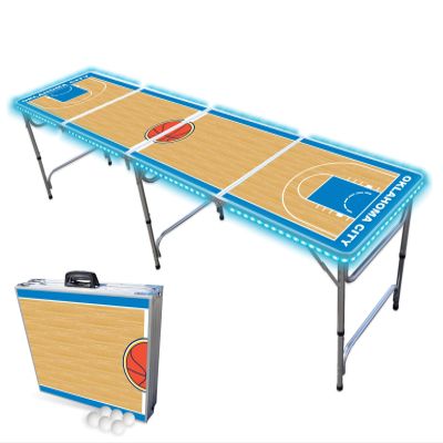 8-Foot Professional Beer Pong Table w/LED Lights - Oklahoma City Basketball Court