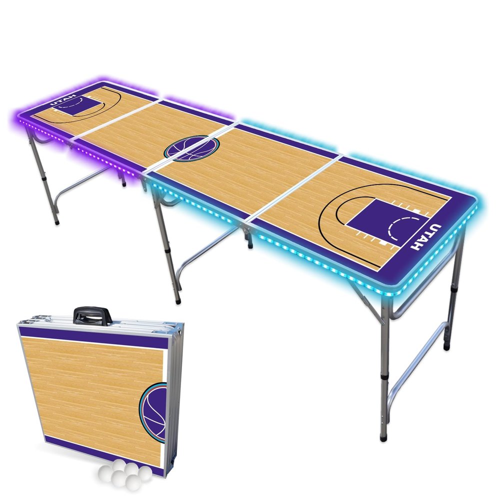 8-Foot Professional Beer Pong Table w/LED Lights - Utah Basketball Court