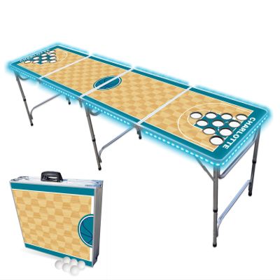 8-Foot Professional Beer Pong Table w/Cup Holes & LED Lights - Charlotte Basketball Court