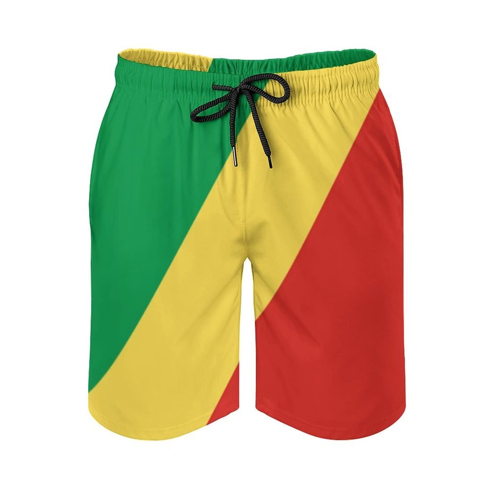 Congo Flag Men's Summer Swim Trunks Quick Dry Surf Beach Trunks Swimsuit Shorts with Mesh Lining
