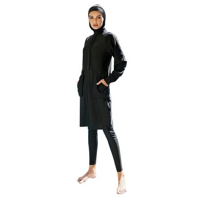 Full Body Womens Muslim Swimsuits with Hijab Modest Islamic Arabic Swimwear Burkini Long Sleeve Muslim Dress Tops Pants Swim Bathing Suits Sunsuit UV Protection Rash Guard Sets Black Solid Color b S