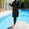 Full Body Womens Muslim Swimsuits with Hijab Modest Islamic Arabic Swimwear Burkini Long Sleeve Muslim Dress Tops Pants Swim Bathing Suits Sunsuit UV Protection Rash Guard Sets Black Solid Color b S view 2