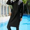 Full Body Womens Muslim Swimsuits with Hijab Modest Islamic Arabic Swimwear Burkini Long Sleeve Muslim Dress Tops Pants Swim Bathing Suits Sunsuit UV Protection Rash Guard Sets Black Solid Color b S view 3