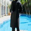 Full Body Womens Muslim Swimsuits with Hijab Modest Islamic Arabic Swimwear Burkini Long Sleeve Muslim Dress Tops Pants Swim Bathing Suits Sunsuit UV Protection Rash Guard Sets Black Solid Color b S view 4