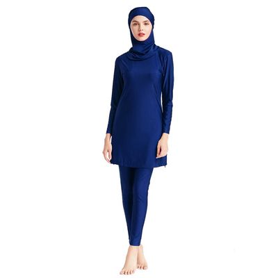Full Body Womens Muslim Swimsuits with Hijab Modest Islamic Arabic Swimwear Burkini Swimming Cap Muslim Tops Pants Rashguard Bathing Suit Solid Color Dark Blue XL