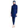 Full Body Womens Muslim Swimsuits with Hijab Modest Islamic Arabic Swimwear Burkini Swimming Cap Muslim Tops Pants Rashguard Bathing Suit Solid Color Dark Blue XL view 1