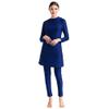 Full Body Womens Muslim Swimsuits with Hijab Modest Islamic Arabic Swimwear Burkini Swimming Cap Muslim Tops Pants Rashguard Bathing Suit Solid Color Dark Blue XL view 2