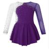 JEATHA Kids Girls Figure Ice Skating Dress Leotard Gymnastics Long Sleeve Color Block Mesh Rhinestones Dance Costume Purple E 8 Years view 1
