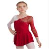 JEATHA Kids Girls Figure Ice Skating Dress Leotard Gymnastics Long Sleeve Color Block Mesh Rhinestones Dance Costume Burgundy E 8 Years view 1