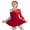 JEATHA Kids Girls Figure Ice Skating Dress Leotard Gymnastics Long Sleeve Color Block Mesh Rhinestones Dance Costume Burgundy E 8 Years view 2