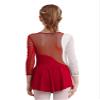 JEATHA Kids Girls Figure Ice Skating Dress Leotard Gymnastics Long Sleeve Color Block Mesh Rhinestones Dance Costume Burgundy E 8 Years view 3