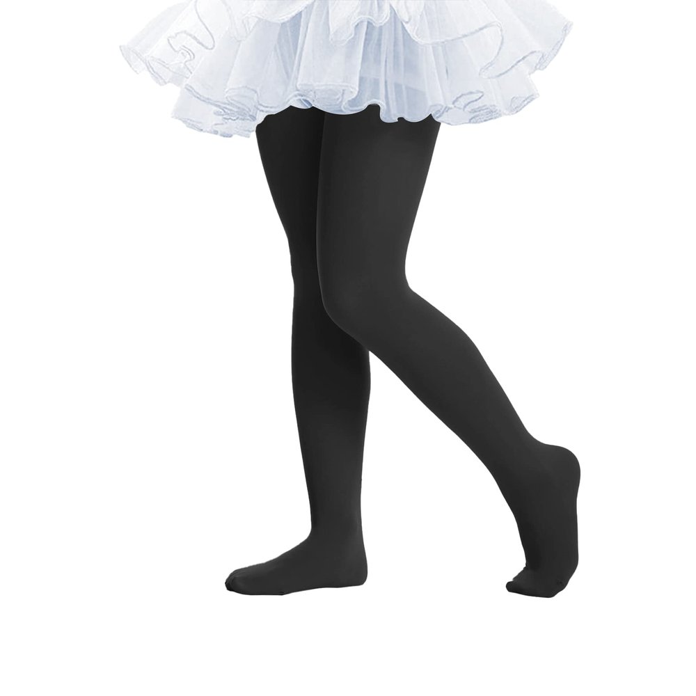 Ultra Soft Ballet Tights - Breathable, Opaque, Footed, Warm & Thick - Toddler Girls Dance Tights, Stockings, Black, 12-14 Years
