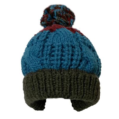 BIBITIME 3 Color Knitted Stripes Crochet Beanie Hat Cute Pom Ball Warm Caps Multicolor
