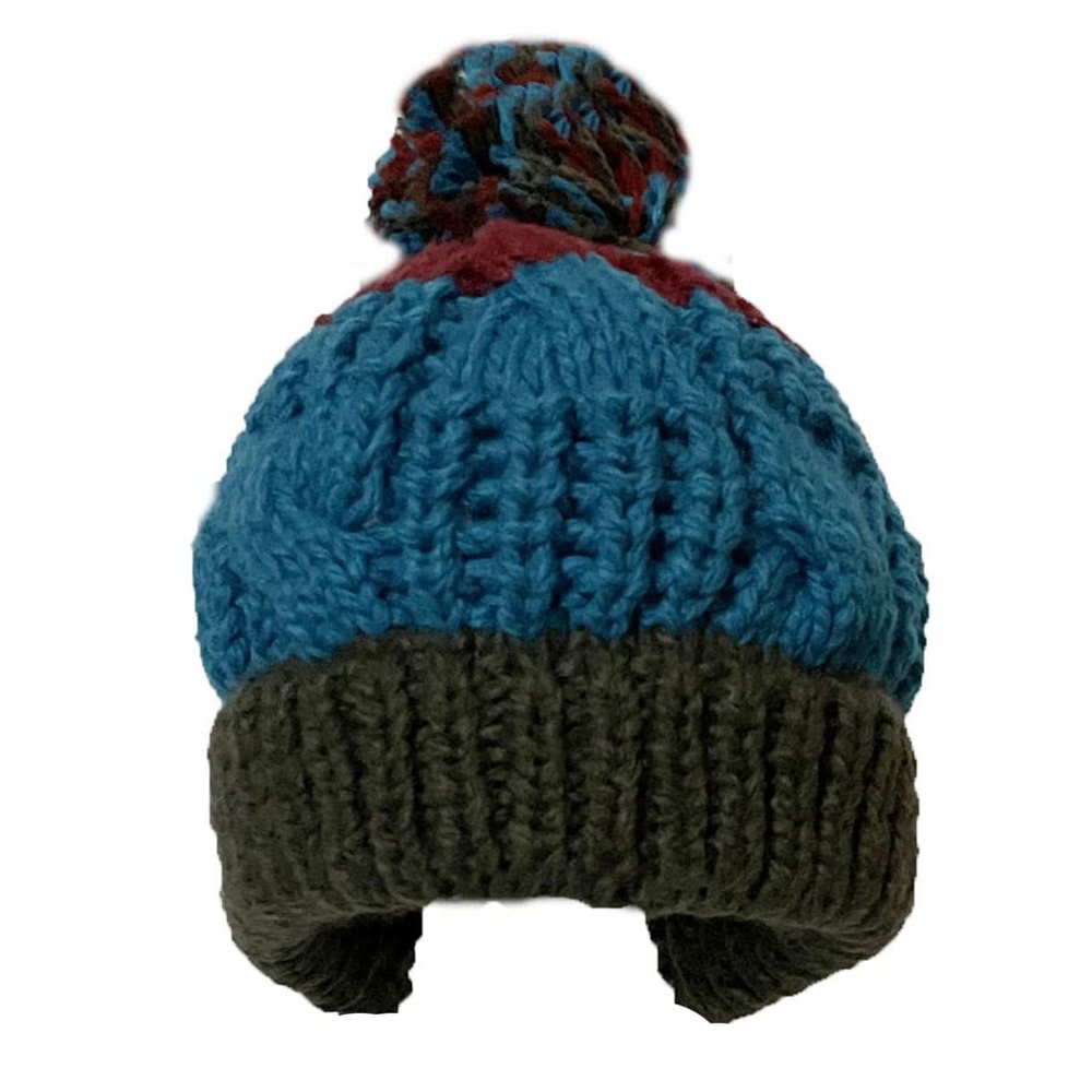 BIBITIME 3 Color Knitted Stripes Crochet Beanie Hat Cute Pom Ball Warm Caps Multicolor