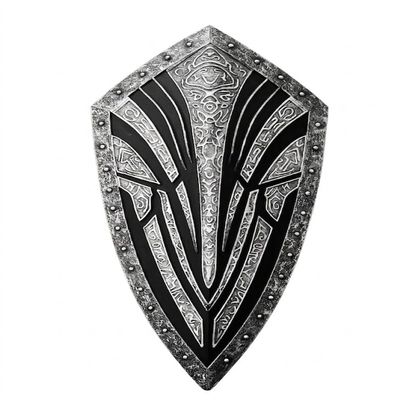 28" Medieval Gothic Shield Wall Decor, Knight Armor Style Metal Plaque, Fantasy Warrior Crest Hanging Art, Black and Silver Embossed Design, Home Office Game Room Decoration, Gift for History Lovers