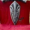 28" Medieval Gothic Shield Wall Decor, Knight Armor Style Metal Plaque, Fantasy Warrior Crest Hanging Art, Black and Silver Embossed Design, Home Office Game Room Decoration, Gift for History Lovers view 3