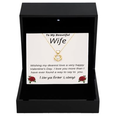 Heart Knot Gold Necklace Luxury Box Valentines Day Gift for Wife, to My Beautiful Wife Necklace for Women, Soulmate Jewelry, to My Wife Necklace Fr