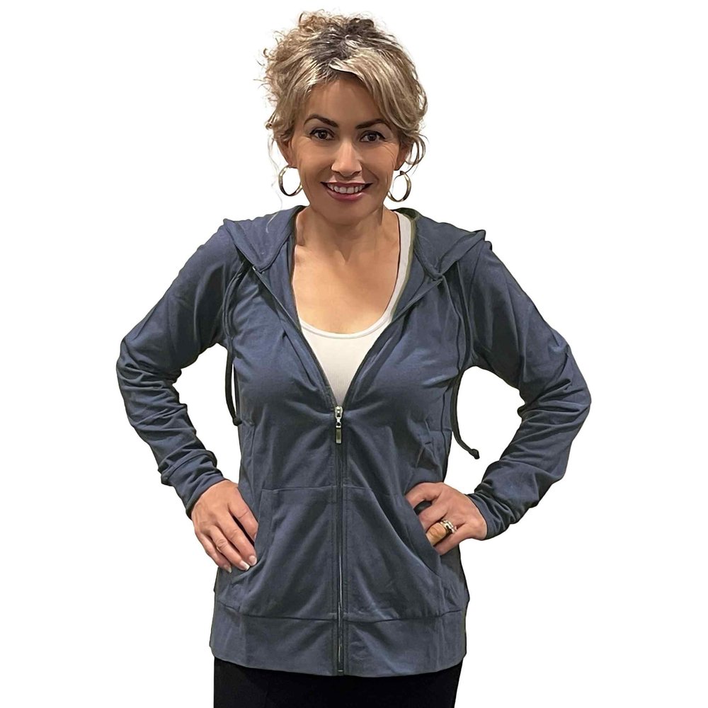 COUVER Women's Active Casual Thin Cotton Zip Up Hoodie Jacket, Denim, Large, 1 Piece