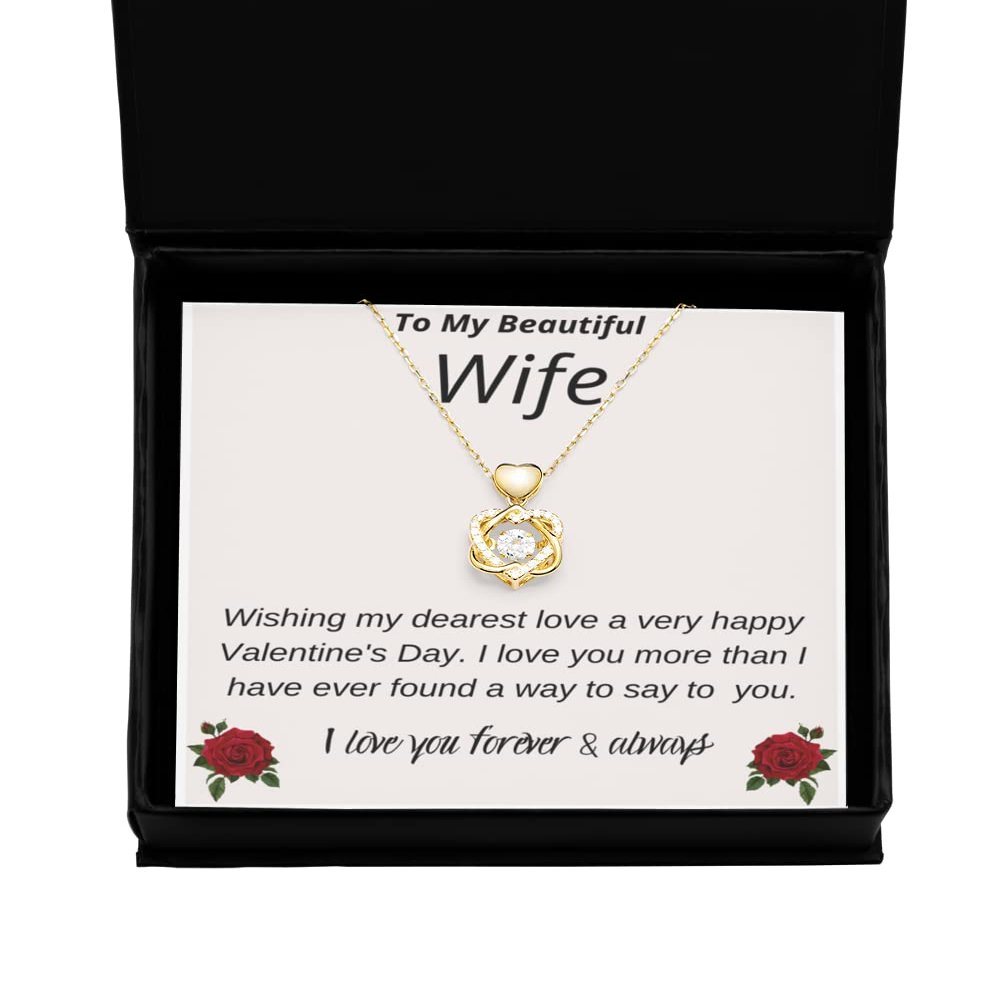 Heart Knot Gold Necklace Valentines Day Gift For Wife, To My Beautiful Wife Necklace For Women, Soulmate Jewelry, To My Wife Necklace From Husband,