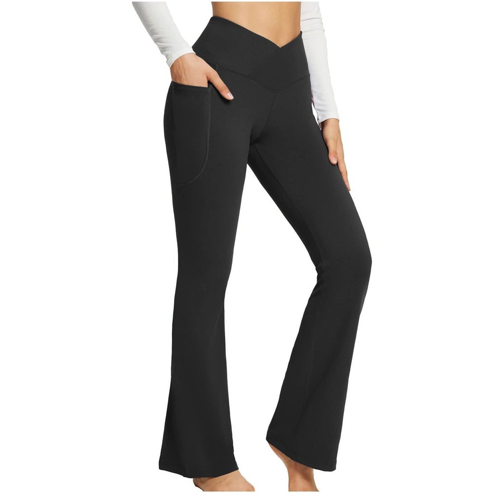 tuduoms Women's Bootcut Yoga Pants Workout High Waist Flare Yoga Leggings Sunflower Print Wide Leg Pants Lounge Bell Bottom Dress Pants Tummy Control Leggings