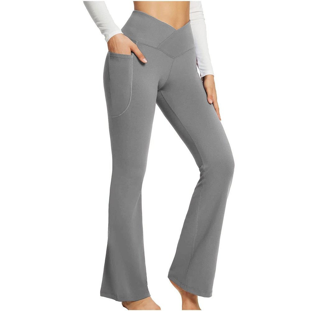 tuduoms Women's Bootcut Yoga Pants Workout High Waist Flare Yoga Leggings Sunflower Print Wide Leg Pants Lounge Bell Bottom Dress Pants Tummy Control Leggings