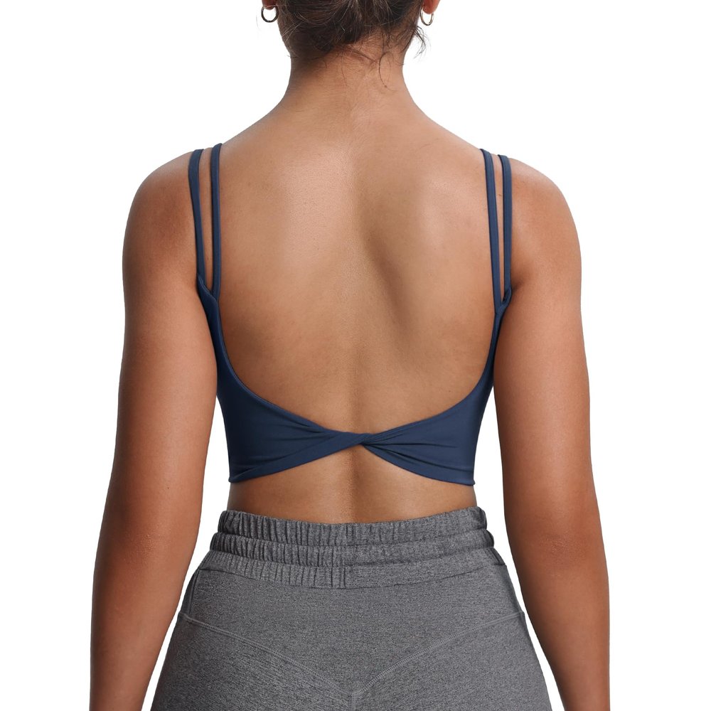 Aoxjox Women's Workout Sports Bras Fitness Yoga Crop Tank Metamorph Twist Back Cami (Navy, XX-Small)