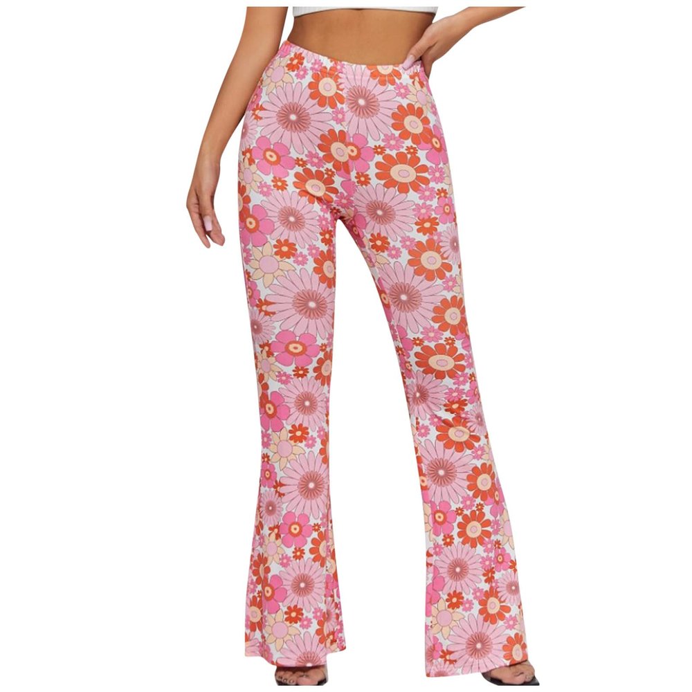 tuduoms Women's Bootcut Yoga Pants Workout High Waist Flare Yoga Leggings Sunflower Print Wide Leg Pants Lounge Bell Bottom Dress Pants Tummy Control Leggings