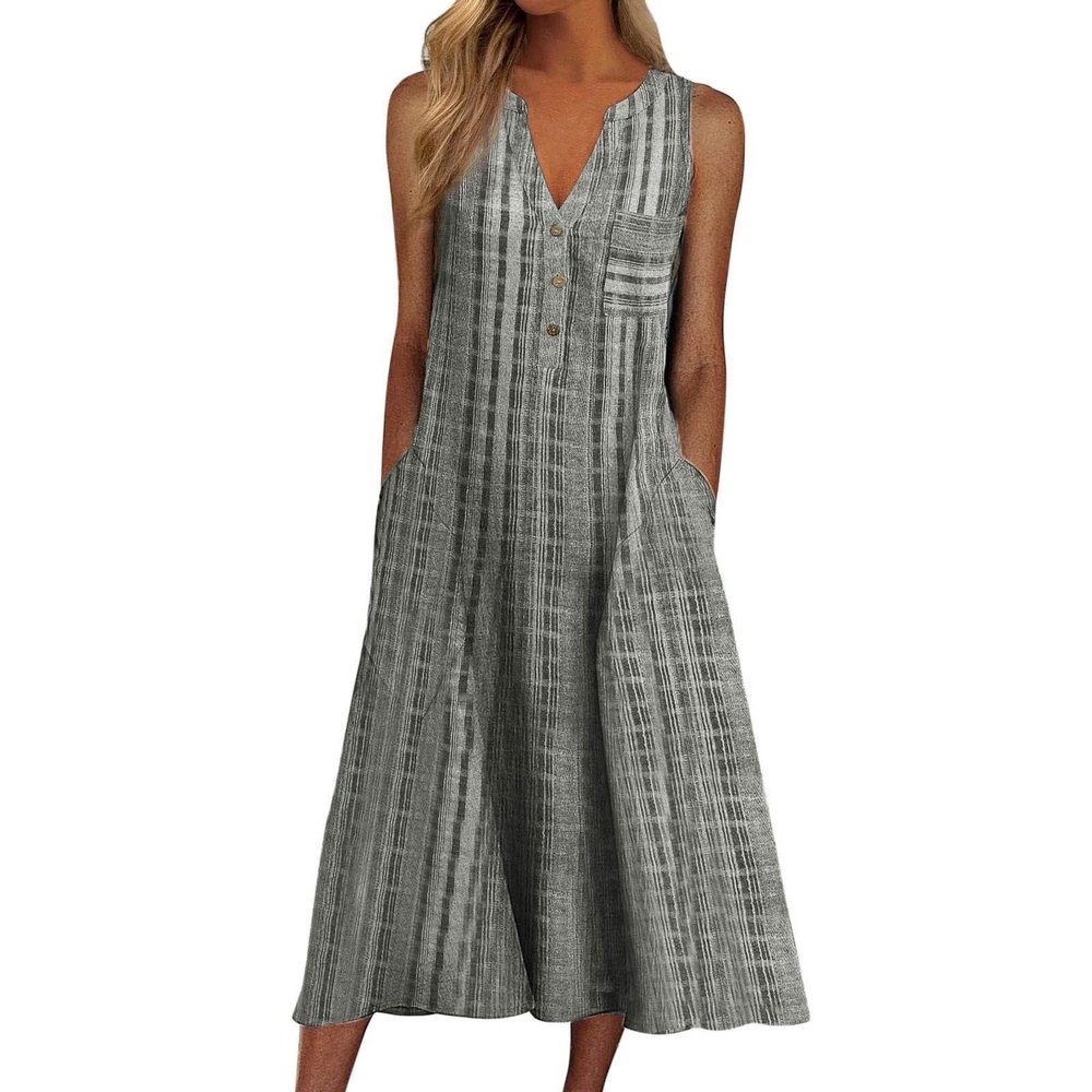 Dresses For Women 2023 Wedding Guest,Short Sleeve Bodycon Dress Birthday Party Dress For Women Sweater Dresses Women Casual Summer Stripe Button V Neck Sleeveless Pocket Holiday (Gray,X-Large)