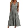 Dresses For Women 2023 Wedding Guest,Short Sleeve Bodycon Dress Birthday Party Dress For Women Sweater Dresses Women Casual Summer Stripe Button V Neck Sleeveless Pocket Holiday (Gray,X-Large) view 1
