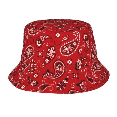Boho Red Paisley Bucket Hat for Women Men, Summer Casual Bohemian Art Fisherman Cap Lightweight Packable Travel Beach Fishing Sun Hats for Outdoor,Unisex