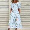 NOKMOPO Easter Dress for Women,Womens Short Sleeve Dress Short Sleeve Button Down Dress Plus Size Dresses for Women Sexy Women's Summer Casual Fashion Printed Short Sleeve 2022 O-Neck (Blue,Large) view 2