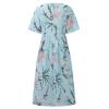 NOKMOPO Easter Dress for Women,Womens Short Sleeve Dress Short Sleeve Button Down Dress Plus Size Dresses for Women Sexy Women's Summer Casual Fashion Printed Short Sleeve 2022 O-Neck (Blue,Large) view 4